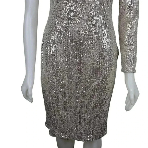 Bella Barnett Gold Metallic Sequins Dress Evening Sexy Formal One Shoulder Med - Picture 5 of 12
